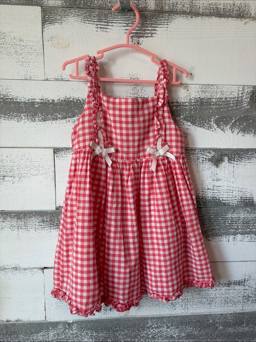 Tahari Red and White Gingham Ruffle-Trim Dress